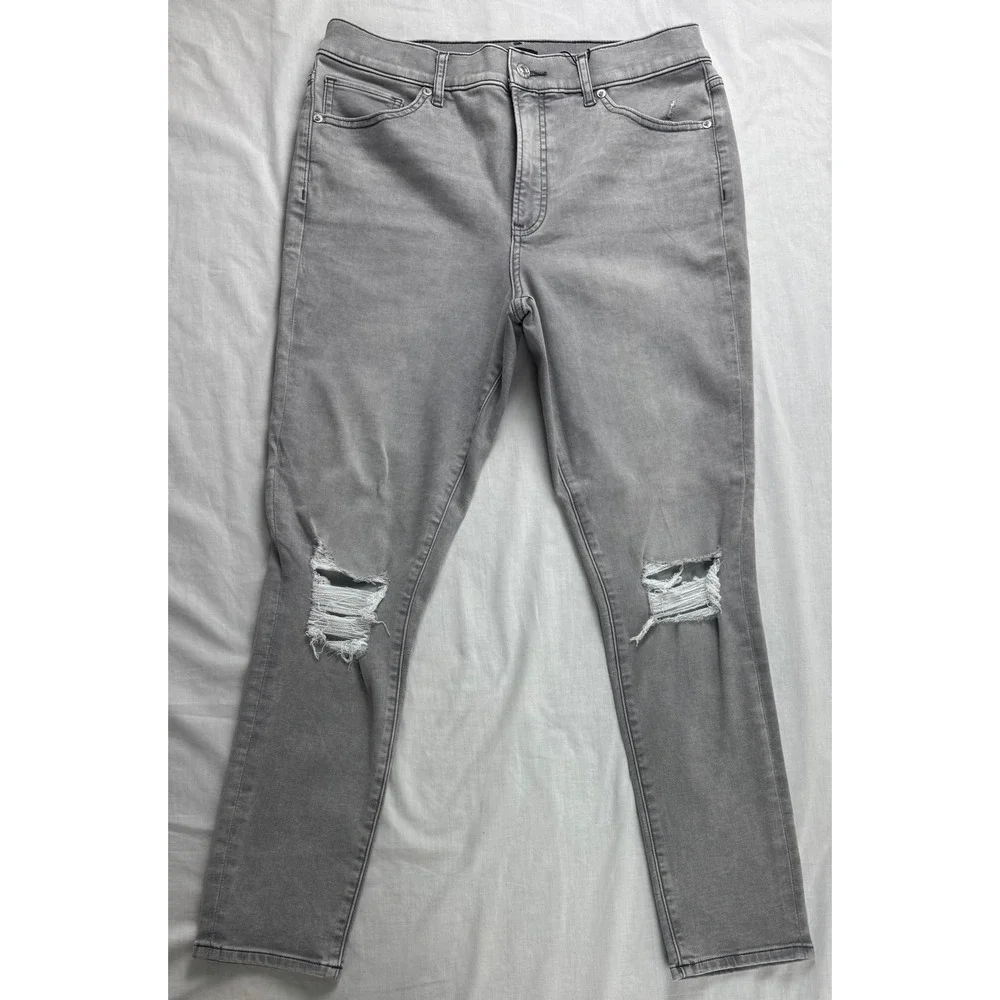Express Womens High Rise Skinny Distressed Gray Jeans Size 12R NEW - Picture 9 of 16